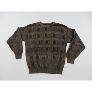 Porto Cruz Sweater, Knit Pullover, Black Yellow Blue Orange Sz XL 1990s